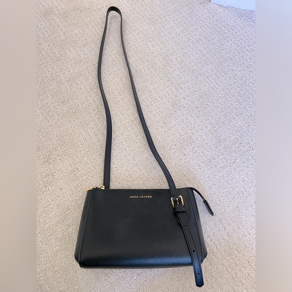 Marc Jacobs Black Leather Crossbody Bag with Gold Hardware
